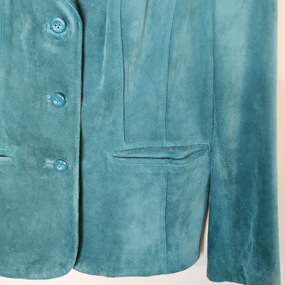 Preston & York Suede Leather Blazer Jacket Deep Teal Single-Breasted Notch Lapel - Picture 4 of 10